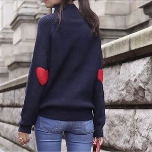 Navy Heart Elbow Patch Knit Sweater Sz L-XL